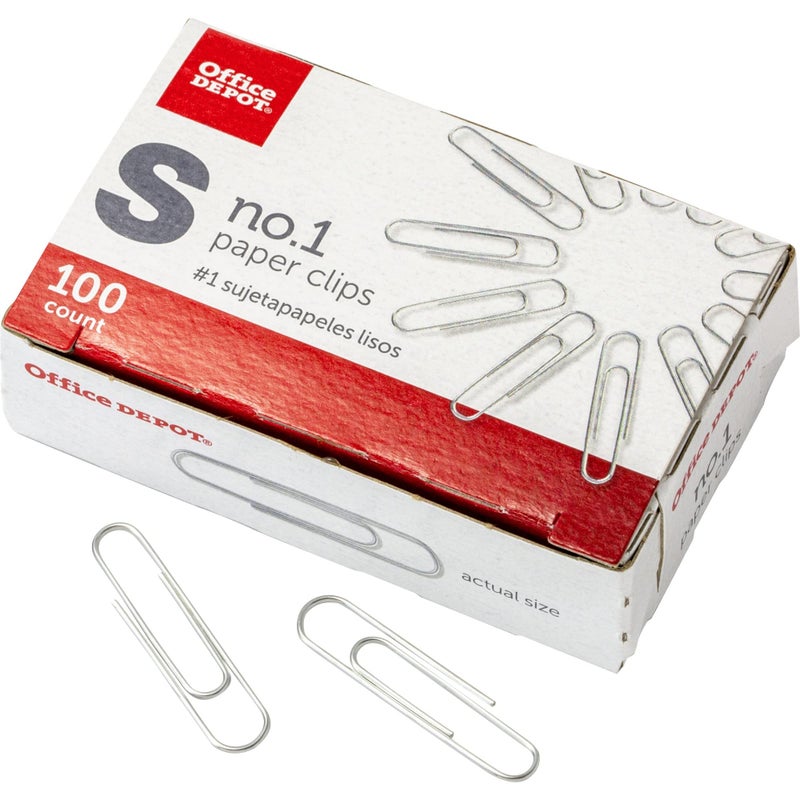 Office DepotÂ® Brand Paper Clips, No. 1 Regular, Silver, 100 Clips Per Box, Pack of 10 Boxes - Image 2